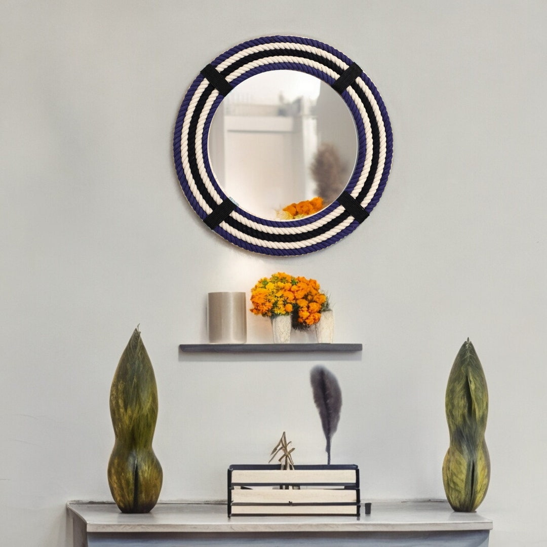 Round Rope Wall Mirror Nautical Jute Rope Mirror, Large Wall Mirror