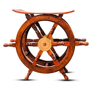 Wooden Ship Wheel Table, Stool Pirate Rustic Captain Wheel ,Home Décor Nautical Style Captain Boat Wheel,