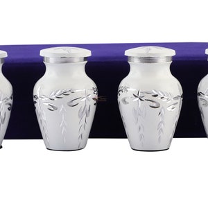 Keepsake Cremation Urn for Human Ashes or Pet with Velvet Box | Cremation Funeral Urns | Set of 4 Love of  Peace White Color Mini Urn