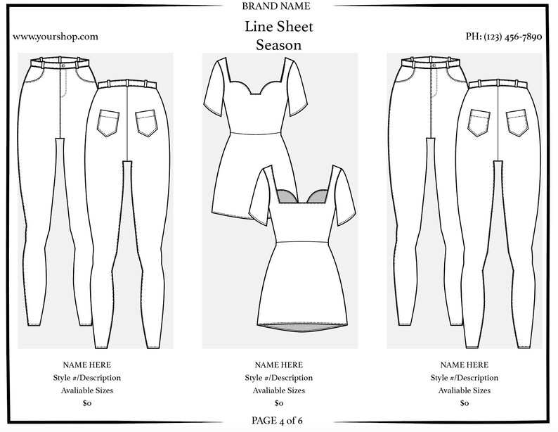 Line Sheet Template Fashion Design Product Catalog Adobe Illustrator Etsy