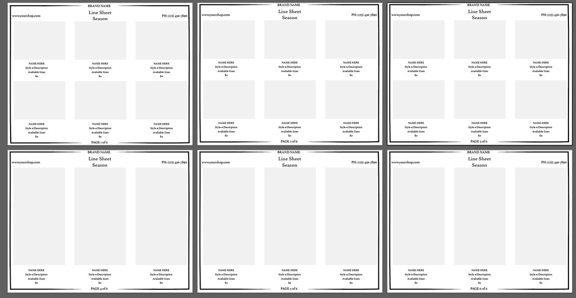 Line Sheet Template Fashion Design Product Catalog Adobe