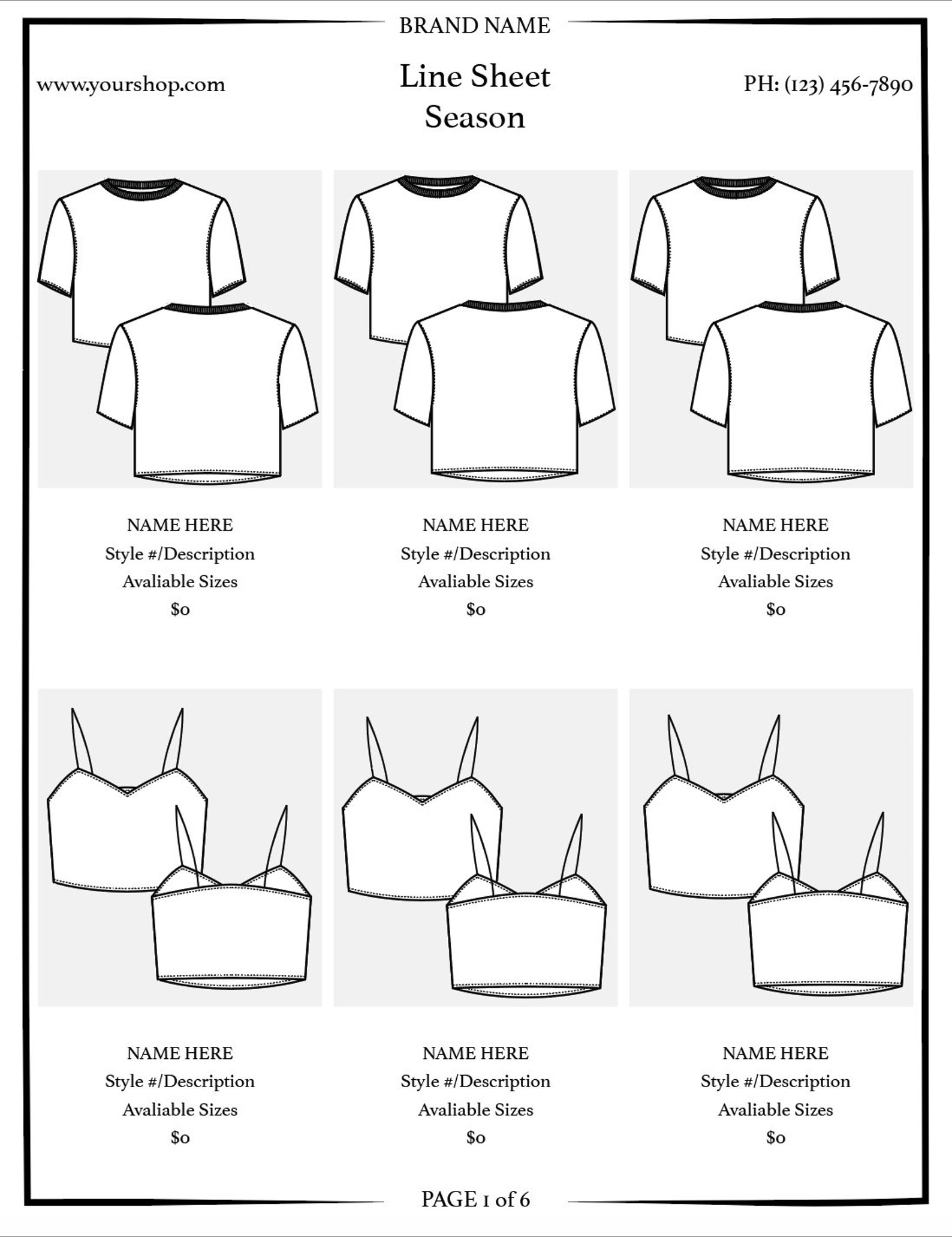 Line Sheet Template Fashion Design Product Catalog Adobe Illustrator Etsy Line Sheet Template Fashion Design Product Catalog Adobe Illustrator Etsy
