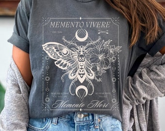 Memento Vivere Memento Mori, Memento Mori Moth Shirt, Memento Mori Botanical Gothic Tee, Grunge Goblincore Clothing Whimsigoth Dark Academia