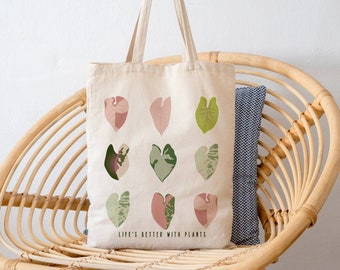 Bolso de mano de planta de Syngonium, Ideas de regalos para mamá de planta, Bolso de papá de planta, Bolso pastel para padres de planta, Bolso de lona de mamá de planta, Bolso de mano de planta de Syngonium