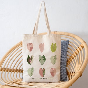 Sac fourre-tout plante Syngonium, idées cadeaux plante pour maman, sac plante papa, sac pastel parent plante, sac fourre-tout en toile plante maman, sac plante Syngonium