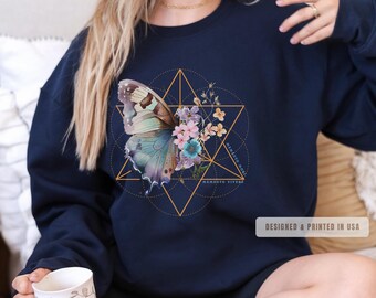 Memento Mori Merkaba Shirt Sacred Geometry Butterfly Merkabah Botanical Shri Yantra Divine Starseed Icosahedron Pilates shirt Dodecahedron