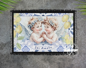 Eres amado, regalo de manta para el día de San Valentín para ella, adorables ángeles de Cupido, manta con flecos maximalistas, regalos para la abuela, regalo del día de San Valentín en la costa de Amalfi