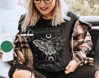 Memento Vivere Memento Mori Memento Mori Moth Shirt Memento Mori Botanical Gothic Tee Grunge Goblincore Clothing Whimsigoth Dark Academia