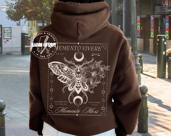 Memento Mori Sweatshirt Memento Vivere Memento Mori Botanical Moth Gothic Sweatshirt Angel Numbers Hoodie Dark Academia Whimsigoth Clothing