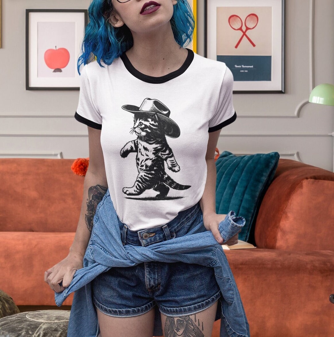Cowboy Kitty Tshirt, Vintage Cowboy Cat Tshirt, Fun Cowgirl Gift Idea