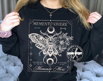 Memento Mori Sweatshirt Memento Vivere Memento Mori Botanical Moth Gothic Sweatshirt Angel Numbers Shirt Dark Academia Whimsigoth Clothing