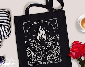 Prometheus Tarot Tote Bag Greek Mythology Gift for Him Mythcore Prometheus God of Fire Light academia Cotton Canvas Tote Bag