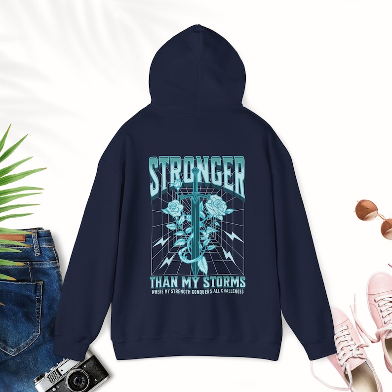 CPTSD Stronger Than My Storm Hoodie Essential Hoodie Hidden Disability Shield of God Hoodie audhd Mentalhealth Hoodie Substance Abuse Shirt