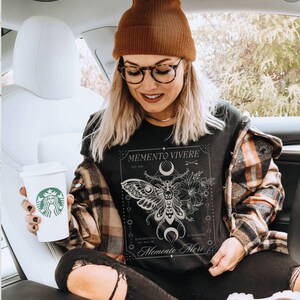 Memento Vivere Memento Mori, Memento Mori Moth Shirt, Memento Mori Botanical Gothic Tee, Grunge Goblincore Clothing Whimsigoth Dark Academia