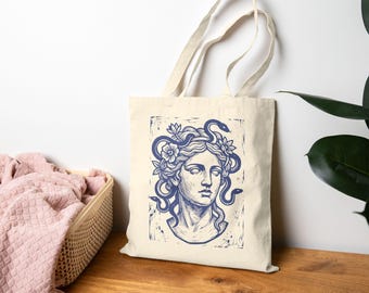 Medusa Gaze of Stone Tote Bag Megusa Greek Goddess Canvas Tote Feminist Greek Mythology core Dark Academy Gothcore Snake Lovers Gift for Her