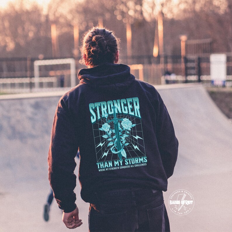 CPTSD Stronger Than My Storm Hoodie Essential Hoodie Hidden Disability Shield of God Hoodie audhd Mentalhealth Hoodie Substance Abuse Shirt