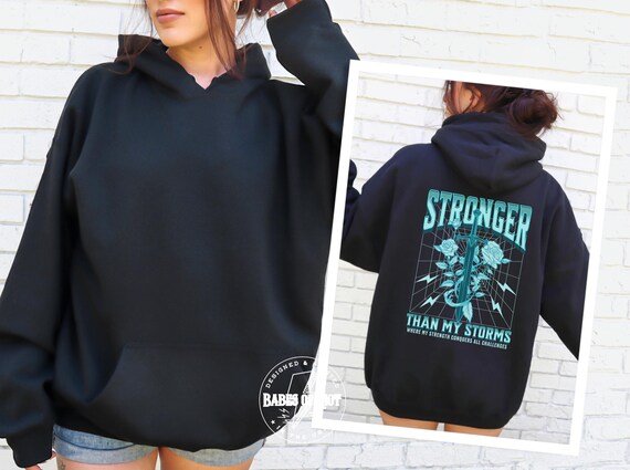 CPTSD Stronger Than My Storm Hoodie Essential Hoodie Hidden Disability Shield of God Hoodie audhd Mentalhealth Hoodie Substance Abuse Shirt