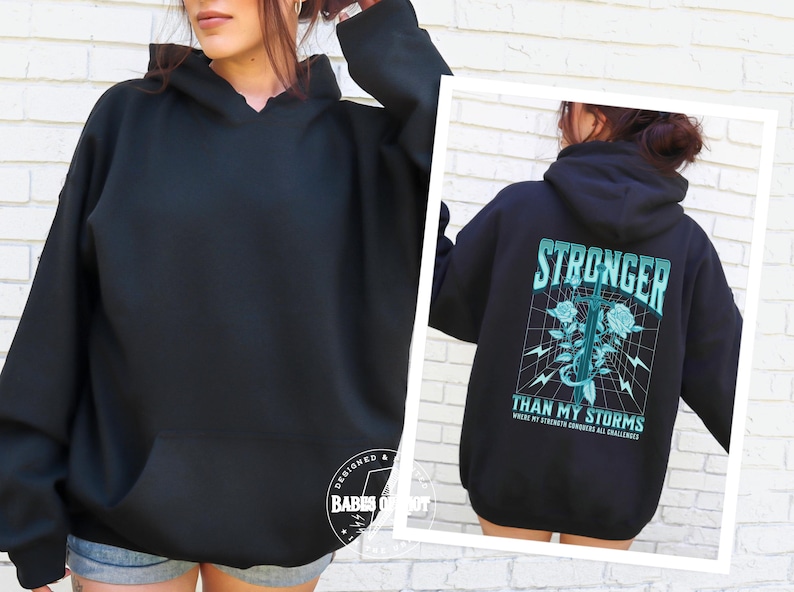 CPTSD Stronger Than My Storm Hoodie Essential Hoodie Hidden Disability Shield of God Hoodie audhd Mentalhealth Hoodie Substance Abuse Shirt