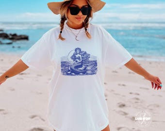 Camisa de sirena estilo pescador Camisa Mermaid Core Camisa Light Academia Top de sirena Ropa Mermaidcore Camisa con ambiente playero de verano En mi era de verano