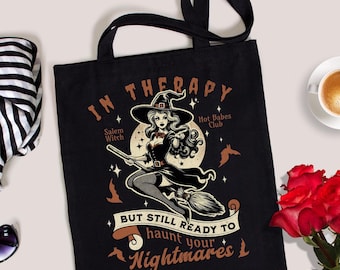 Salem-heks Halloween Trick or Treat-snoeptas Canvas Spooky Halloween-draagtas Salem Massachusetts Canvas-draagtas ergotherapie