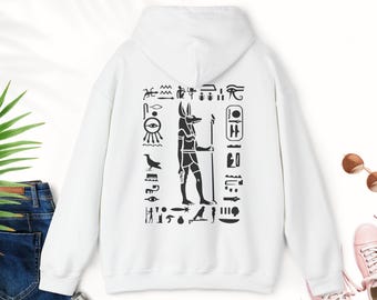 Anubis Egyptian Mythology Hoodie Egypt Hieroglyphs Eye of Horus Sweatshirt Ankh Shirt Sacred Geometry Pyramids Anubis and Egyptian Shirt