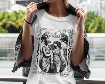 Camiseta Librariancore Afrodite, Camiseta com estampa de deusas gregas e carta de tarô, Camiseta Afrodite Lésbica Sáfica, Camiseta Afrodite Não-binária para Amantes LGBTQ+