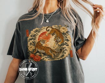 Easy Tiger Shirt Two Retro Tiger T-shirt Tigers Shirt Big Cat Shirt Animal Lover Tee Japanese tiger Tattoo Shirt Yin and Yang Tiger Shirt