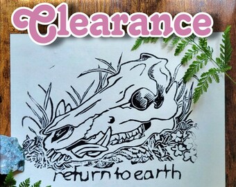 CLEARANCE Grade B Return to Earth Prints | Handmade Illustrated Boar Skull Ink Block Print