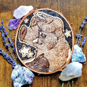Custom Wood-burned Animal Illustrated Decor on Live Edge Wood | Pet & Furry