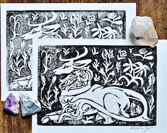 Creature in a Field | Handmade Illustrated Ink Block Print