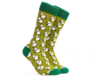 Green Crew Socks With Sheep - Funky Animal Socks