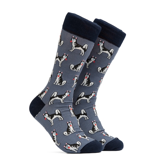 Husky Crazy Socks Happy Men's Dress Socks Crazy Unisex Crew Socks Funny Groomsman Gift Fun Pattern Socks Colorful Mid Calf Socks Husky