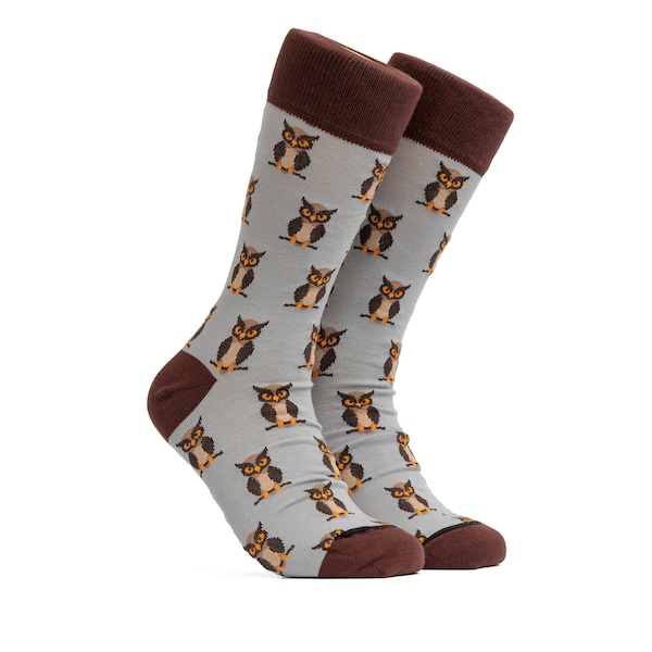 Owl Socks Men's Dress Socks  Crazy Socks Happy Groomsman Gift Crew Socks Bestman Funny Parrot Unisex Brown Mid Calf Socks With Birds