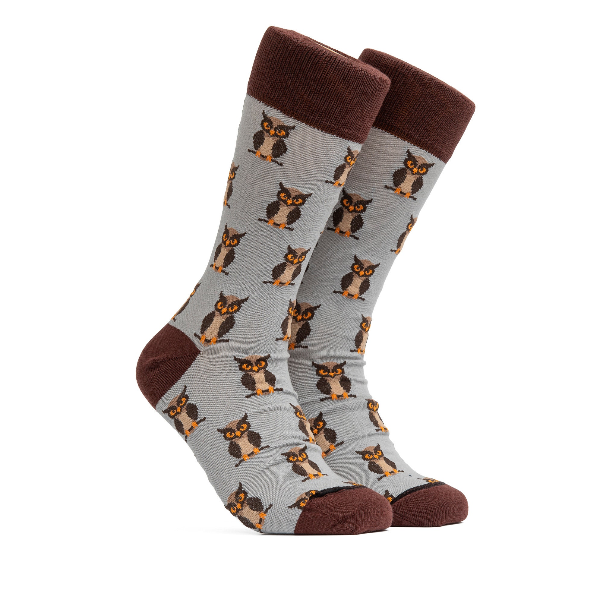 Owl Socks Men's Dress Socks Crazy Socks Happy Groomsman Gift Crew Socks Bestman Funny Parrot Unisex Brown Mid Calf Socks With Birds