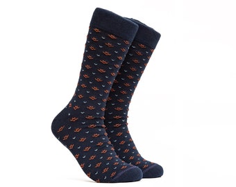 Mens Combed Cotton Crew Socks, Funky Blue Pattern