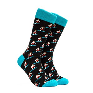 Surfing Socks Mens Gift Groomsmen Crew Socks Best Gift For Him Happy Mid Calf Surf Pattern Socks Hand Black and Blue Socks image 3