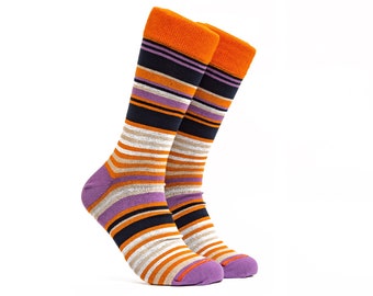 Mens Dress Socks Happy Groomsmen Socks Funny Gift For Him Colorful Crew Socks Best Mid Calf Socks Funky Pattern Orange Handmade Socks
