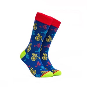 Bicycle Socks Happy Groomsmen Socks Colorful Bike Pattern Crew Socks Mens Mid Calf Socks Gift Handmade Gift For Him Wedding Socks