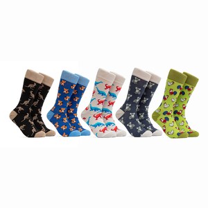 Funny Socks Men&#39;s Crazy Dress Socks Set of 5 Groomsmen Gift Box Socks Cool Gift Colorful  Kangaroo Koala Fox Rooster Dinosaur   Socks Set