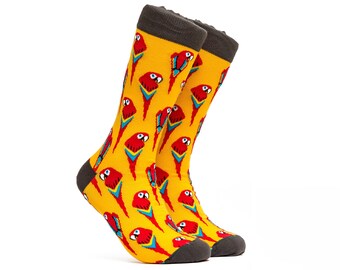 Parrot Crew Socks: Yellow Bird Socks, Combed Cotton Blend
