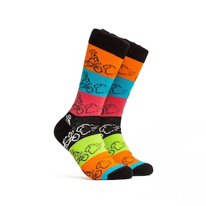 Cycling Socks Crew Mens Socks Happy Groomsmen Mid Calf Colorful Bike Pattern Socks Gift For Him Handmade Men Socks Wedding Socks