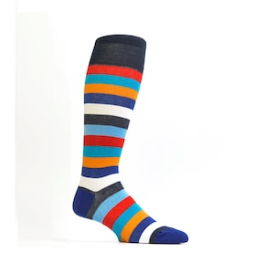 Multicolor Knee High Socks For Women Thigh High Socks For Her Long Happy Socks Stripes Gift For Christmas Cotton Socks With Stripes