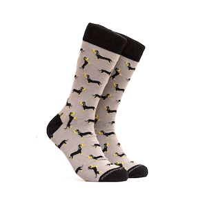 Dachshund Socks Men&#39;s Dress Socks Happy Women Crazy Socks Groomsman Bestman Funny Gift Unisex Colorful Dogs Crew Socks Mid Calf Gray Black