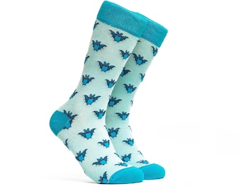 Bat Socks Groomsmen Socks With Animals Funky Socks Happy Men's Gift Socks Unisex Colorful Crew Socks Blue