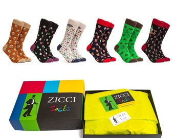 Funny Socks Mens Crazy Dress Socks Groomsmen Gift Box Socks Cool Gift Colorful Party Beer Wine Coffee Socks Set