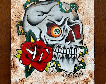 Pintura de calavera original de 5 x 7