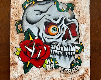 5x7 Original, Skull Painting