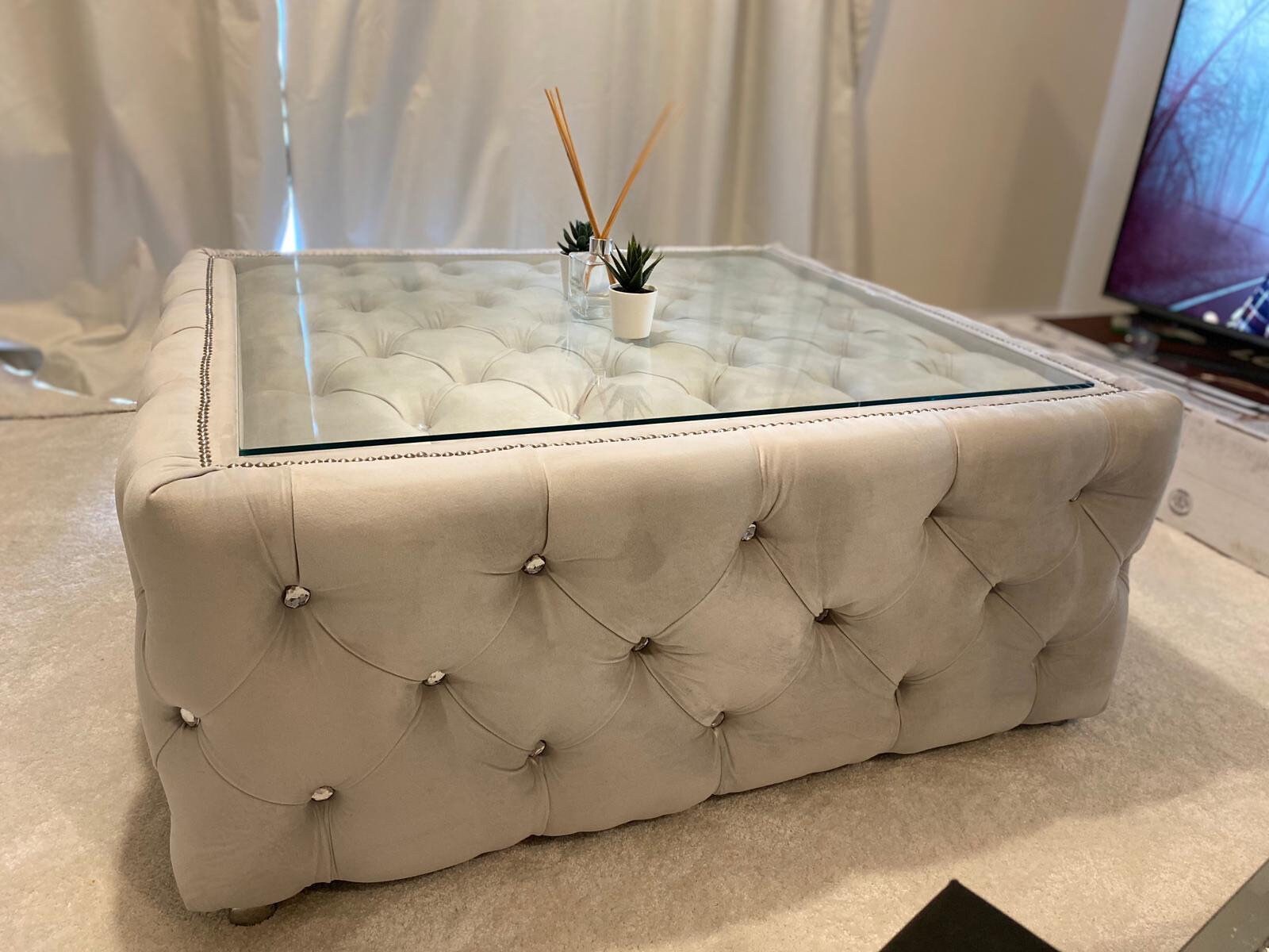 Chesterfield coffee table / pouffe / footstool with glass top Etsy