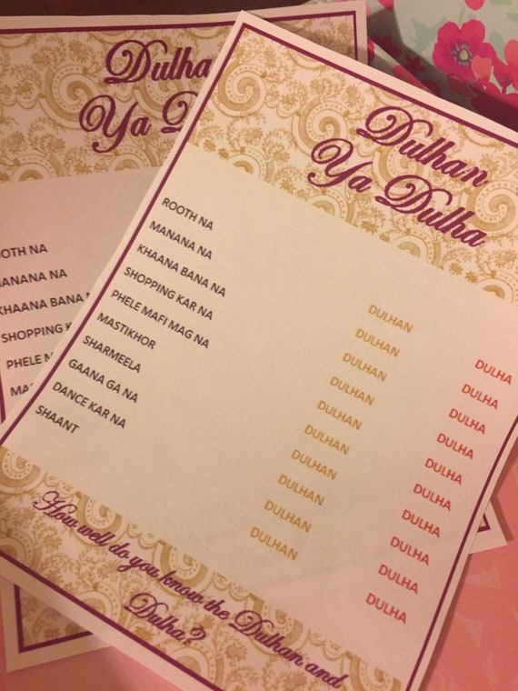 Dulhan Ya Dulha Indian Wedding Games Indian Bridal Shower Etsy