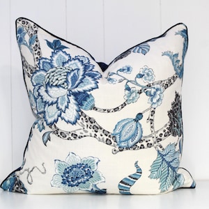 Blue Floral Cotton Pillow Cover: Australian Made Designer Cushion